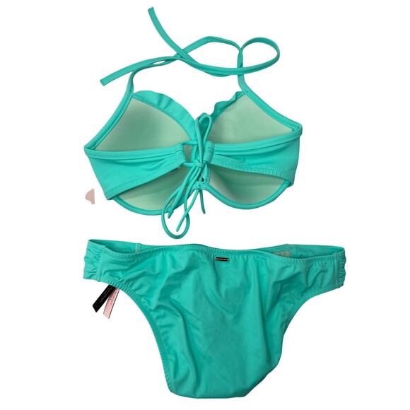 victoria's secret mid rise bikini push-up top aqua size L/36D - Picture 7 of 9